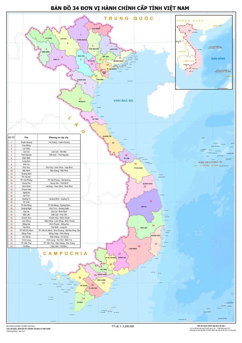 Bản đồ 34 đơn vị hành chính cấp tỉnh Việt Nam
