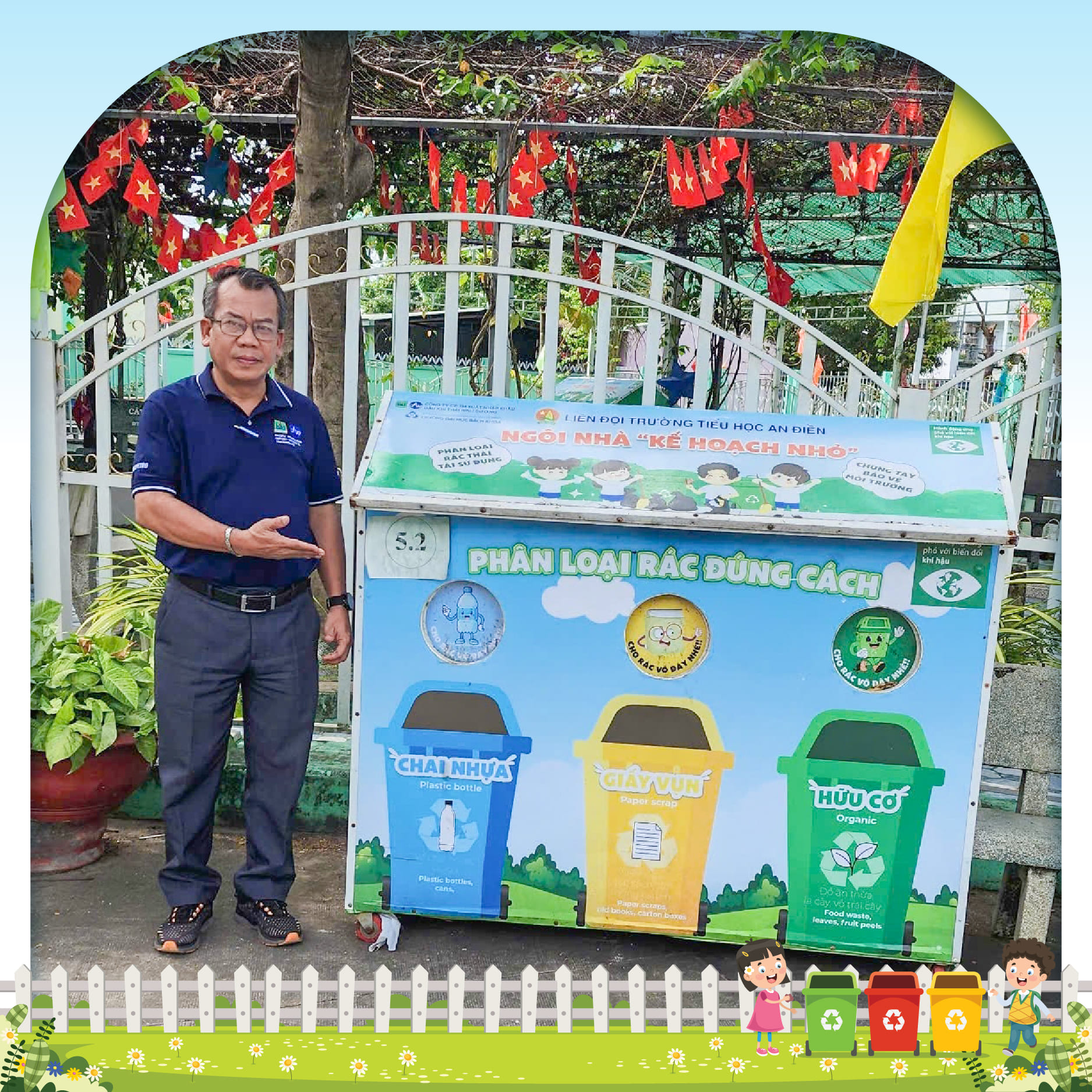 Hệ thống thùng rác phân loại trong khuôn viên nhà trường